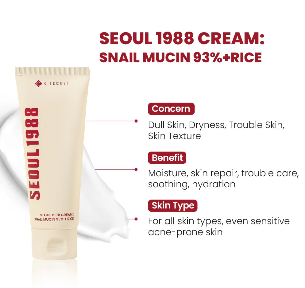 SEOUL 1988 Crema: Snail Mucin 93% + Rice - Ksecret - 100ml