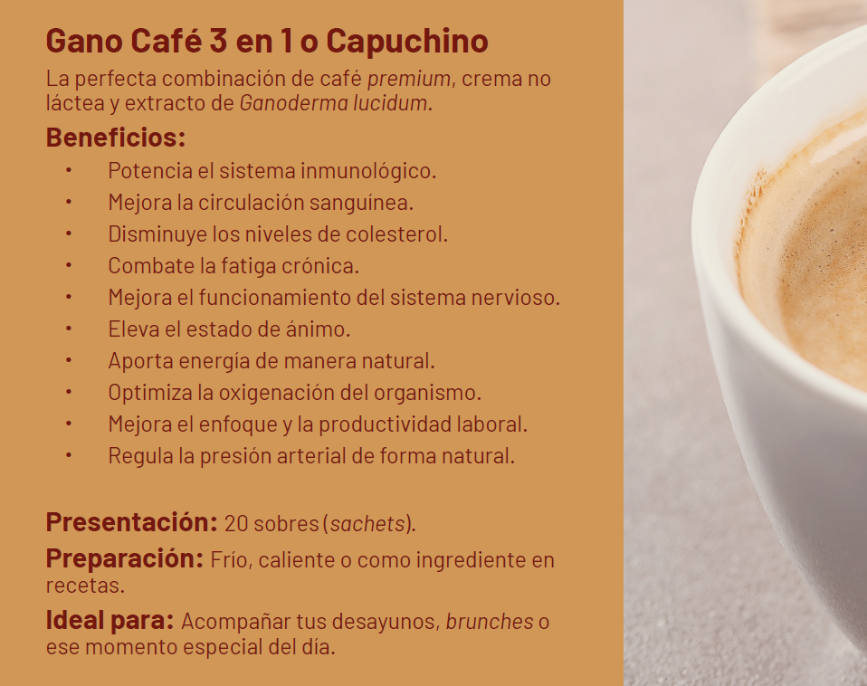 Gano Café 3 en 1 o Capuchino Ganoderma