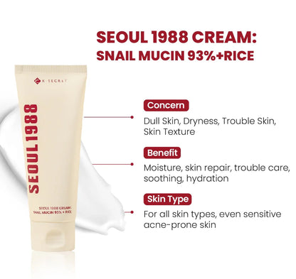 SEOUL 1988 Crema: Snail Mucin 93% + Rice -  Ksecret - 100ml